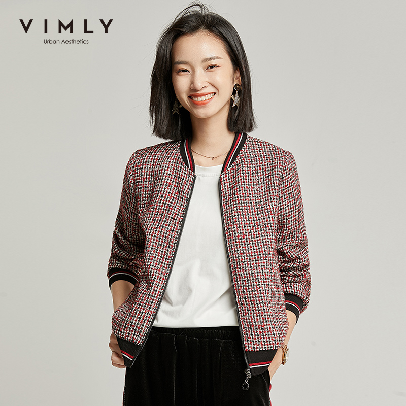 Vimly Spring Autumn Retro Thread Short Jacket Fashion Women Stand Collar Zipper Patchwork Loose Casual Femme Veste 98686 201112