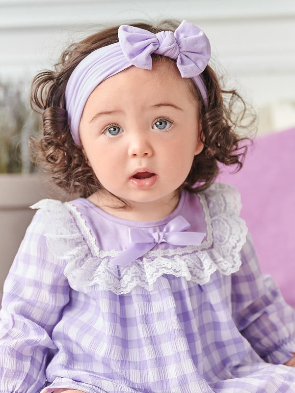 Baby Girl Gingham Contrast Lace Dress SHE