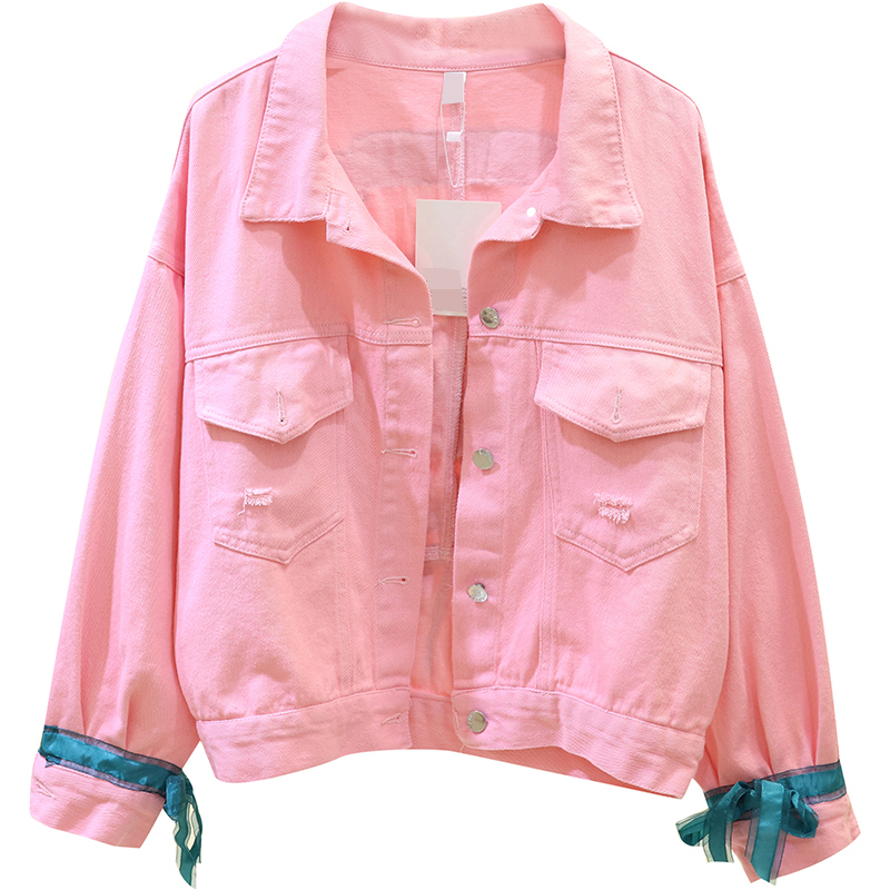 EWQ summer Fruit long sleeve denim jacket Turndown Collar print Embroidery loose Ladies clothing women coat top QH198 201029