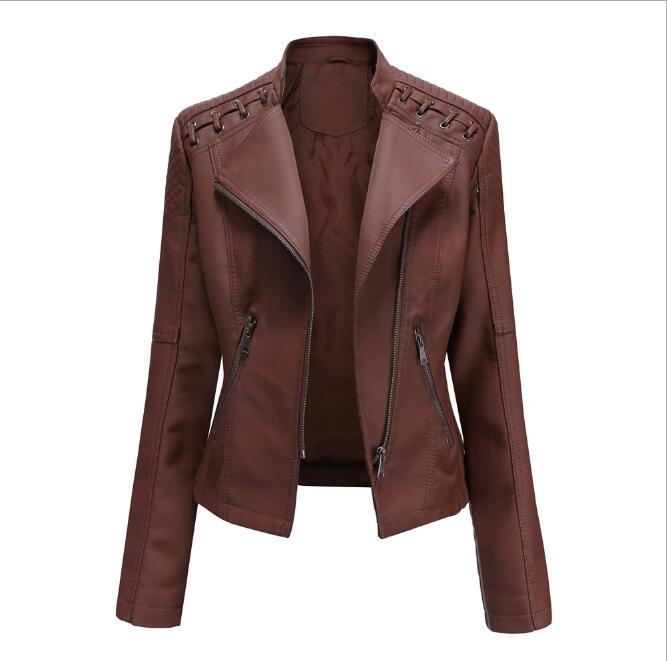 Autumn Women's Leather Jacket Thin Section Small Jacket Ladies PU Motorcycle Suit New High-quality Slim Short Casual Zipper 201226