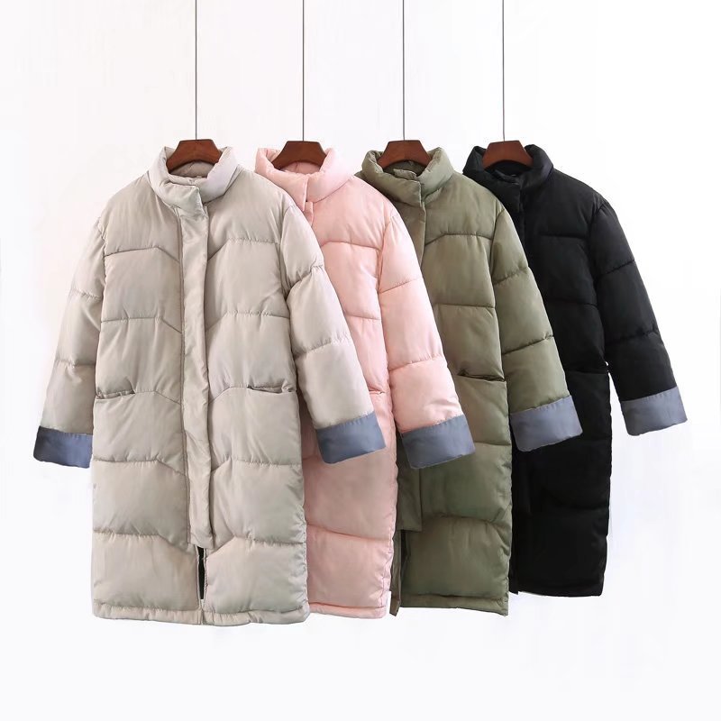 Winter new style stand-up collar long loose plus size warm cotton padded jacket coat women bread coat 201019