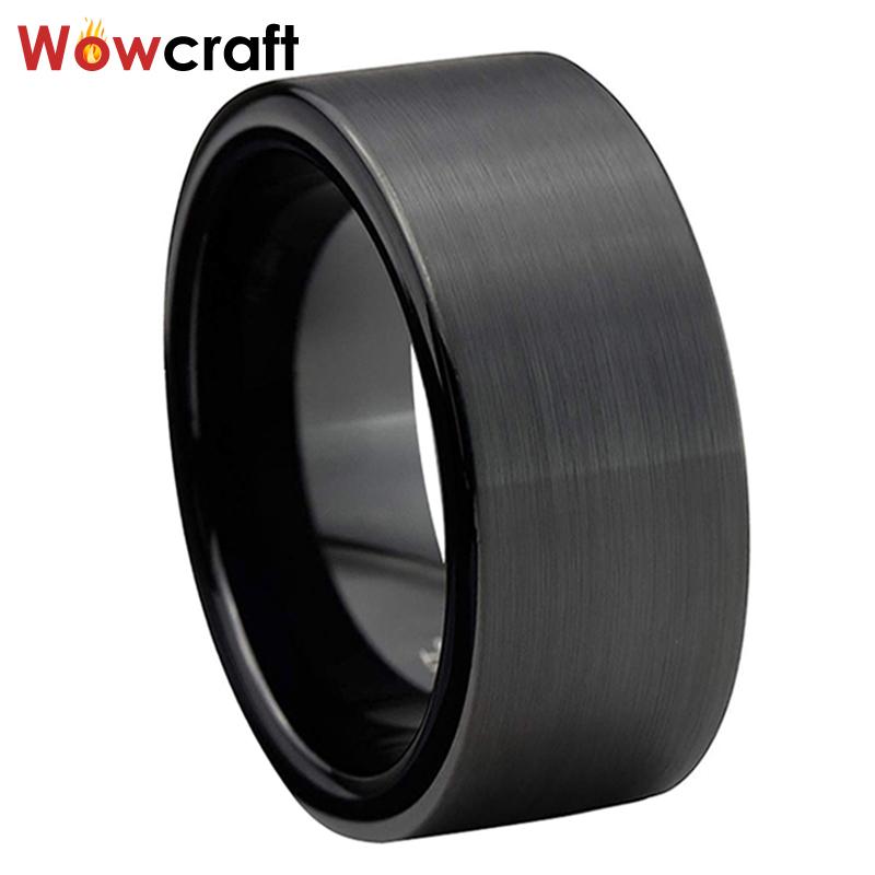 10mm 12mm Black Tungsten Carbide Wedding Band for Men Brushed Finish Comfort Fit