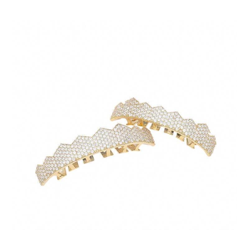 New Full Zircon Teeth Grillz Top Bottom 18K Gold Silvery Color Grills Dental Mouth Hip Hop Fashion Jewelry Rapper Jewelry V5Fhs