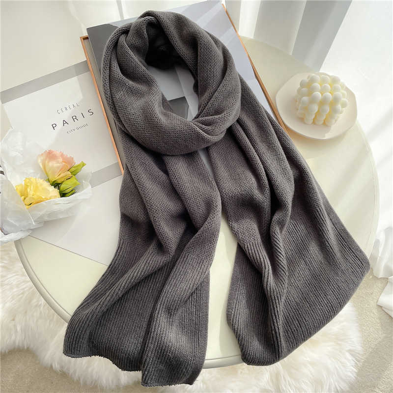 Knitted Cashmere Scarf Warm Winter Pashmina Shawl Wrap Solid Scarves Bandana Female Foulard Thick Blanked 220114