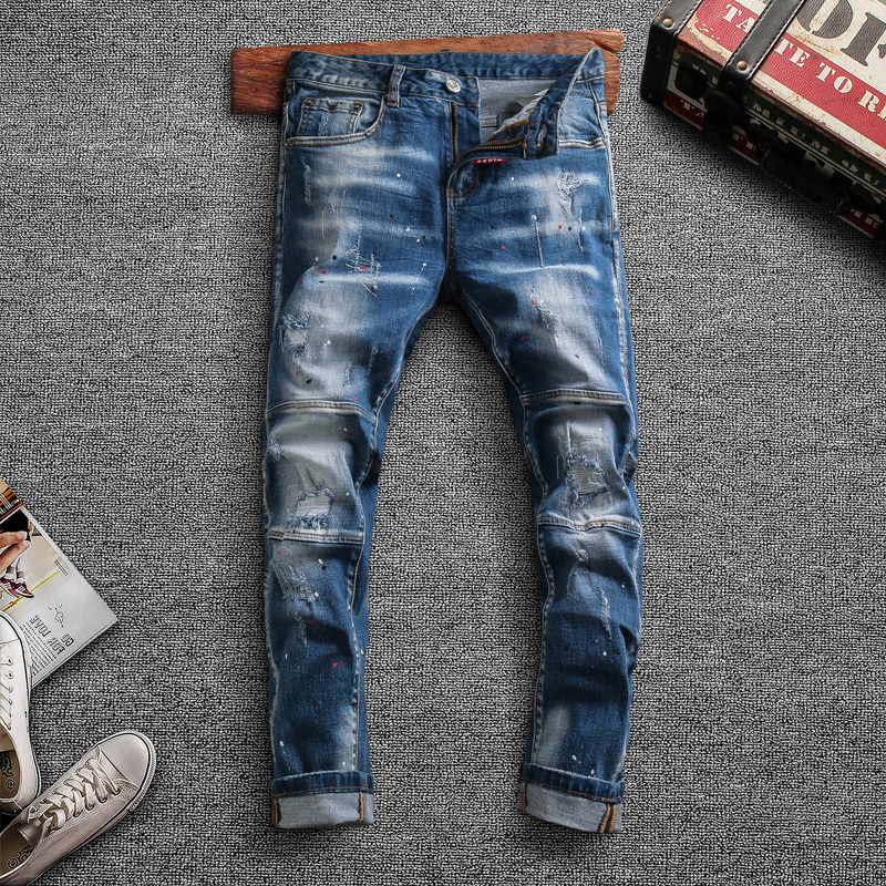 2021 New Italian Style Fashion Men Jeans Blue Elastic Slim Fit Ripped Denim Trousers Streetwear Spliced Designer Hip Hop Biker Pants Rbkh
2021 New Italian Style Fashion Men Jeans Blue Elastic Slim Fit Ripped Denim Trousers Streetwear Spliced Designer Hip Hop Biker Pants Rbkh