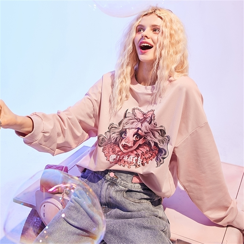 ELFSACK Joker Princess Graphic Women Sweatshirt, Autumn Girl Sporty Chic Cartoon Print Pullover Clothes,ELF Casual Daily Top 201212