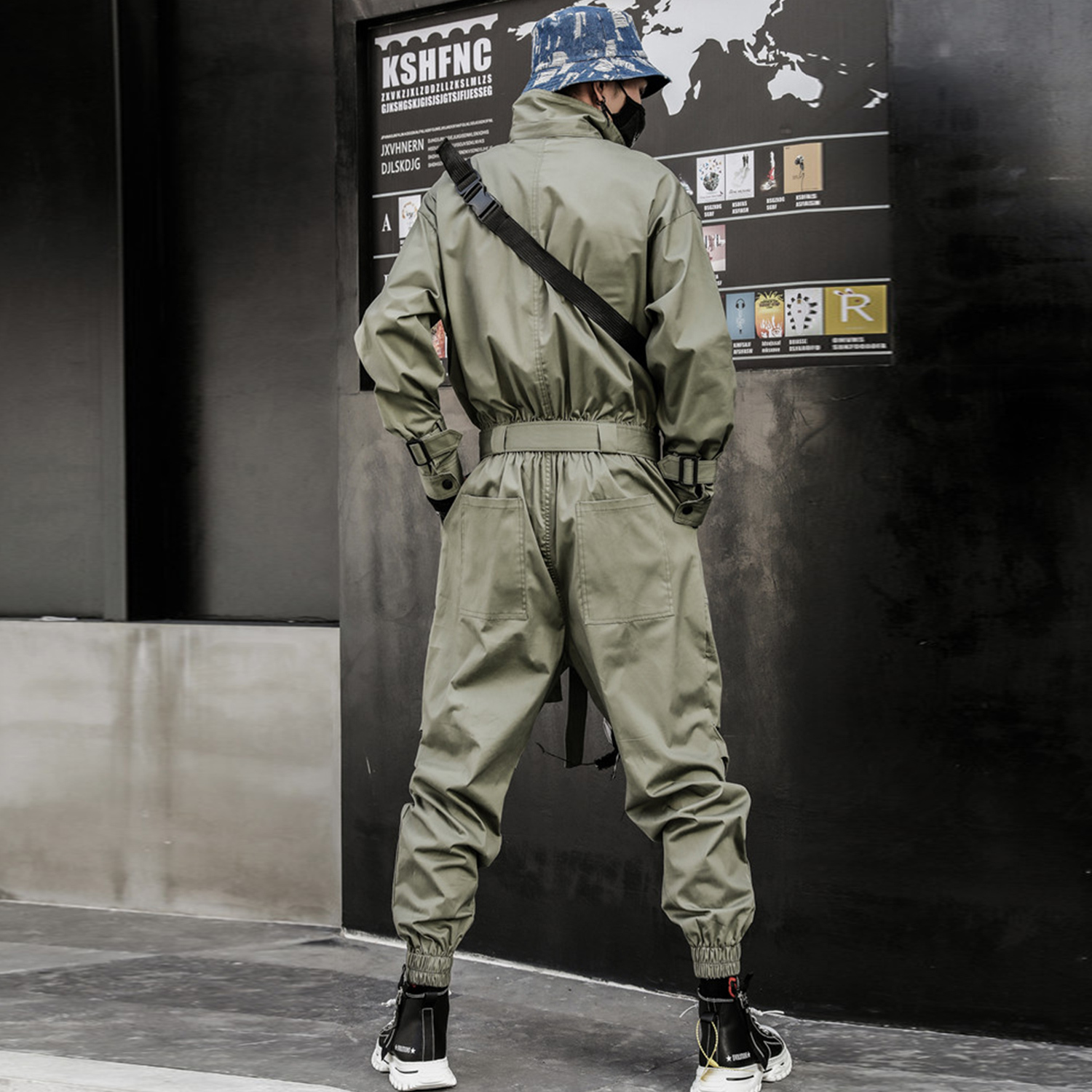 Hip Hop Streetwear Jumpsuits Men Ribbon Embroidered Cargo Pants Long Sleeve Rompers Joggers Techwear Men LJ201217