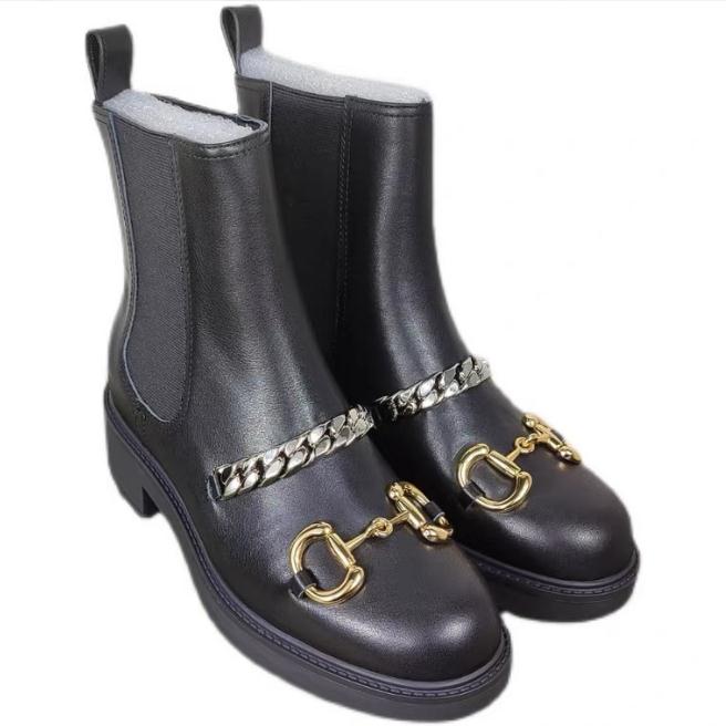 Round head horse clasps metal chain short boots tube platform sides elastic Chelsea women's chunky dress luxury designer Thick soles an, Black
Round head horse clasps metal chain short boots tube platform sides elastic Chelsea women's chunky dress luxury designer Thick soles an, Black