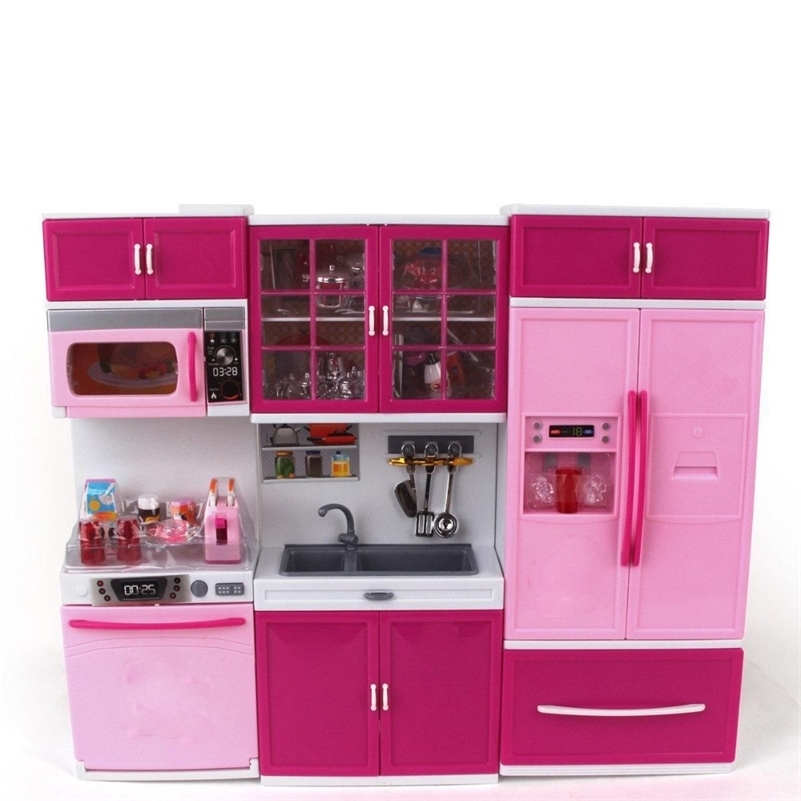 

Kids Large Children /27s Kitchen With Sound And Light Girls Pretend Cooking Toy Play Set Pink Simulation Cupboard Gift Toy Food LJ201211