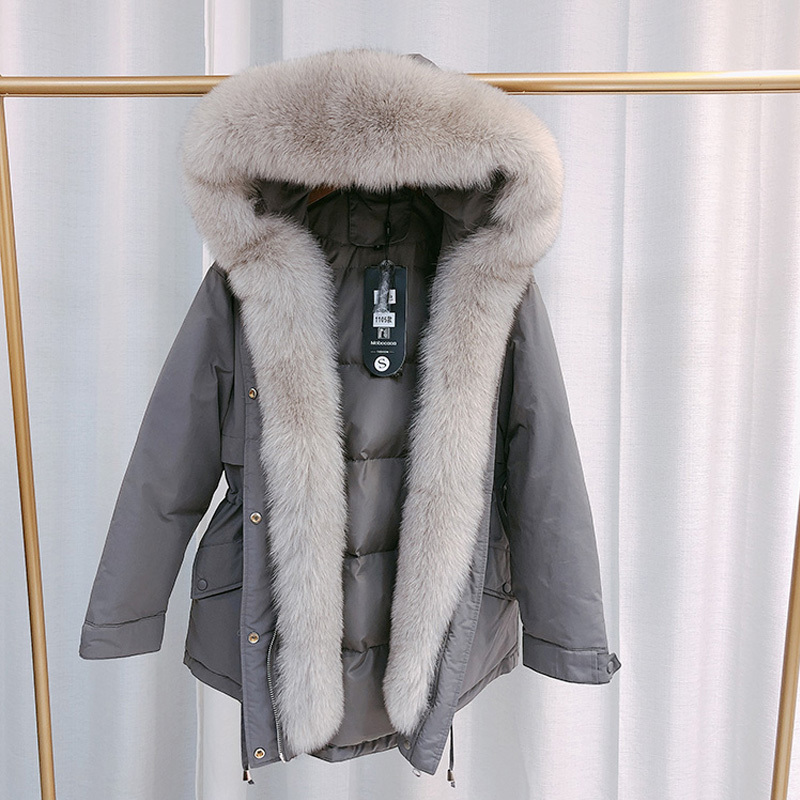 Janveny Large Natural Fox Fur Hooded Down Coat Winter Women 90% White Duck Down Jacket Female Feather Clothes Oversize Parkas 201019
