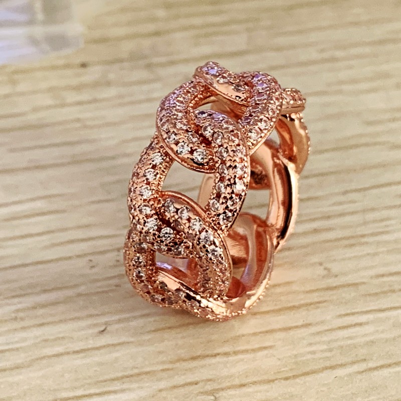 Sterg Sier Rose Gold CZ Dia Party Ring | White Sapphire Wedding Band