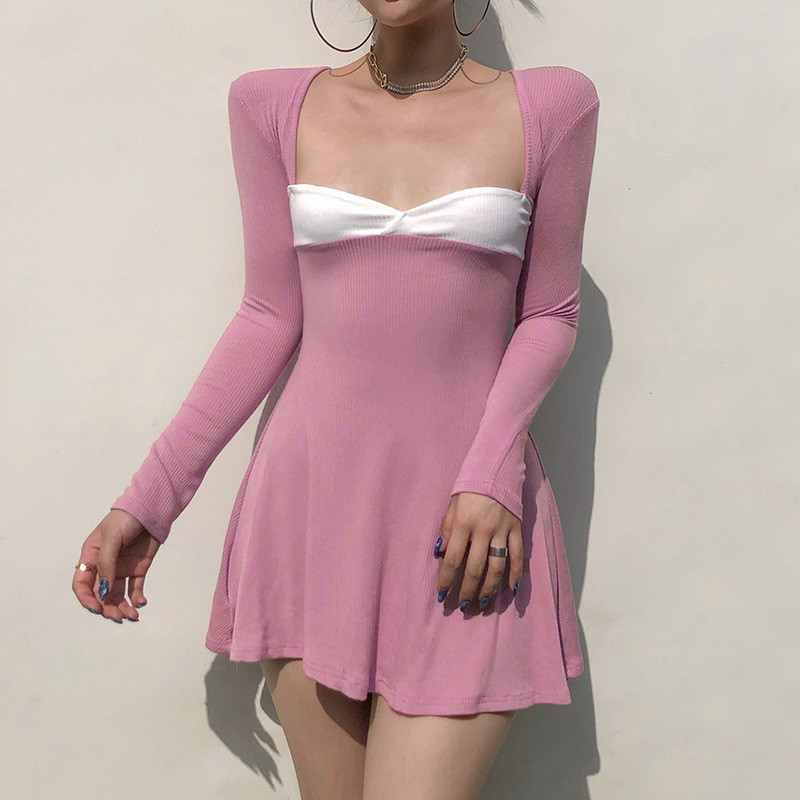 2021 New Sexy in Long Sleeve Female Turtleneck Square Contrast Color Out Dressed Without Back Fashion Short Black Pink Sheath Party WB4E 
2021 New Sexy in Long Sleeve Female Turtleneck Square Contrast Color Out Dressed Without Back Fashion Short Black Pink Sheath Party WB4E