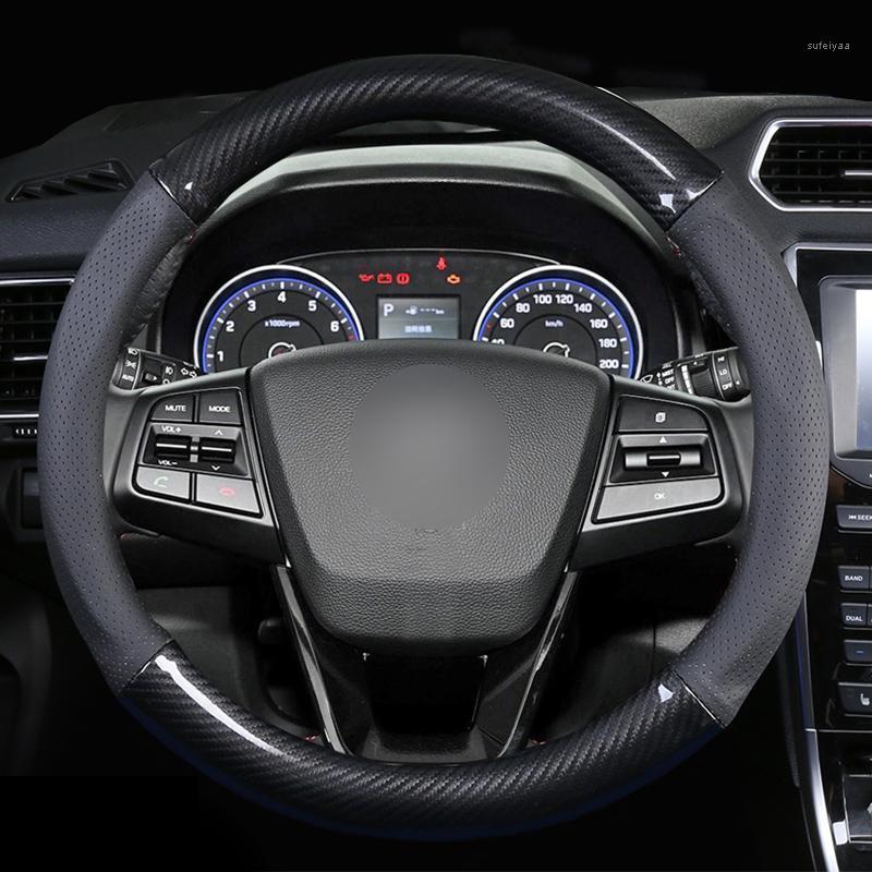 Carbon Fiber Leather Car Steering Wheel Cover For i20 i30 i40 Tucson Solaris ix35 Creta Santa fe Kona Elantra1
Carbon Fiber Leather Car Steering Wheel Cover For i20 i30 i40 Tucson Solaris ix35 Creta Santa fe Kona Elantra1