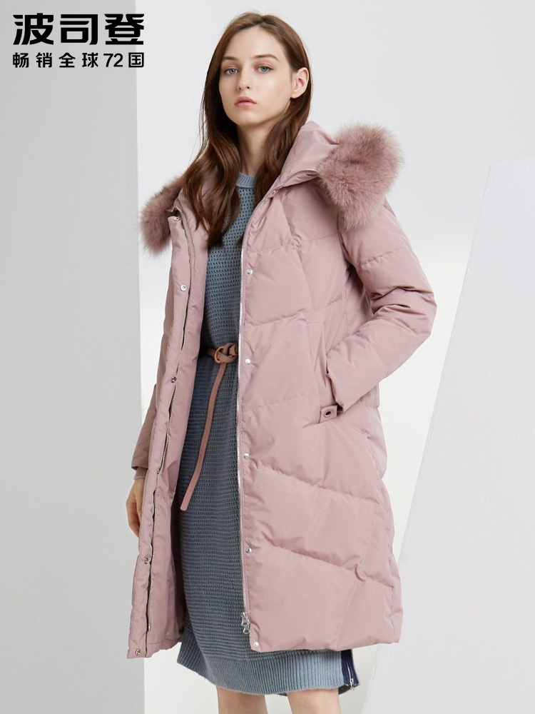 BOSIDENG women's down jacket fox fur collar mid-length temperament new hooded winter thick coat 201019