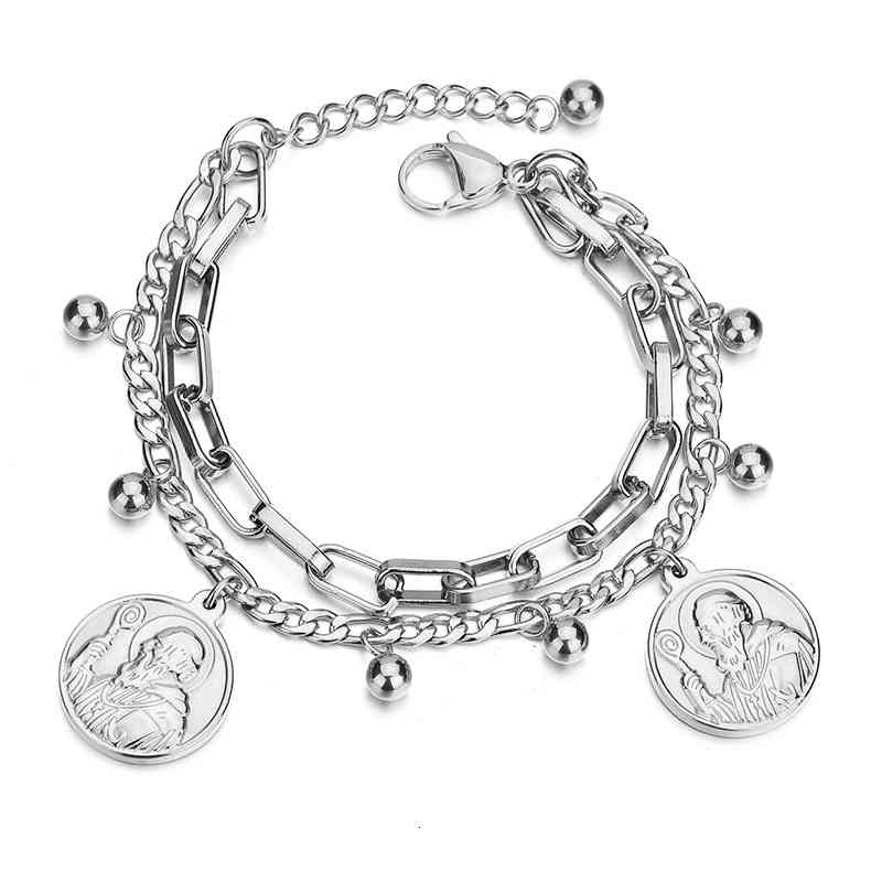 Bangle Charm Bracelets Bohemian Fashion Multi-layer Stainless Steel Love Beads Nk Women's