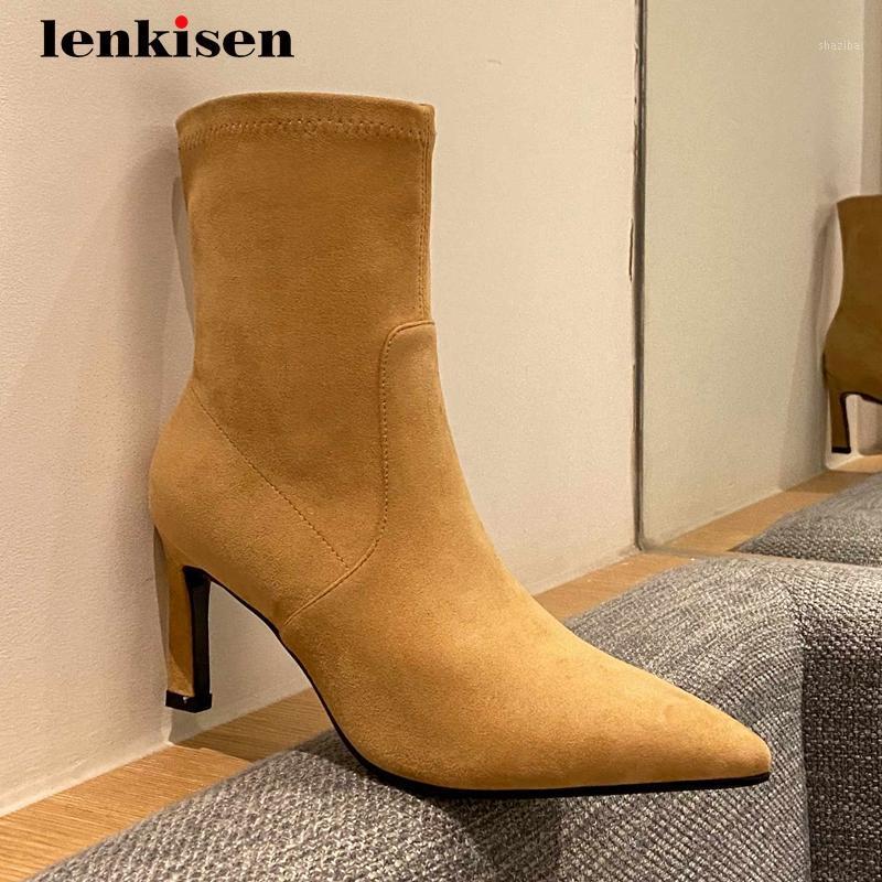Lenkisen high street fashion stretch boots simple all-match pointed toe thin high heel slip on elegant lady cozy ankle boots L191, Black
Lenkisen high street fashion stretch boots simple all-match pointed toe thin high heel slip on elegant lady cozy ankle boots L191, Black