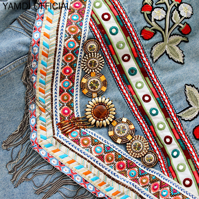 YAMDI Women Embroidered Denim Jacket Vintage Long Sleeve Coat Festival Runway Embellished Jacket Chic Ladies Chaqueta 201017