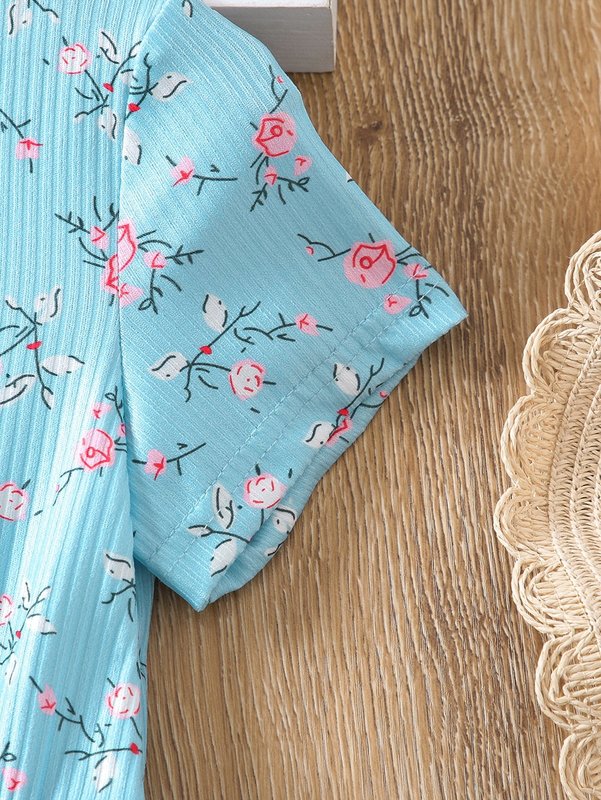 Toddler Girls Floral Print Frill Trim Dress SHE01