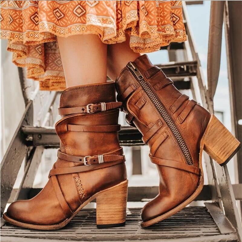 2020 Women Ankle Boots Block High Heels Botas Zapatos Mujer Retro Leather Winter Shoes Plus Size Booties Cowboy Boots
2020 Women Ankle Boots Block High Heels Botas Zapatos Mujer Retro Leather Winter Shoes Plus Size Booties Cowboy Boots