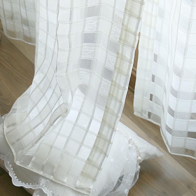

Custom Curtains Simple modern pastoral white grid living room bedroom balcony window curtain white gauze fabrics tulle yarn M095, Style b