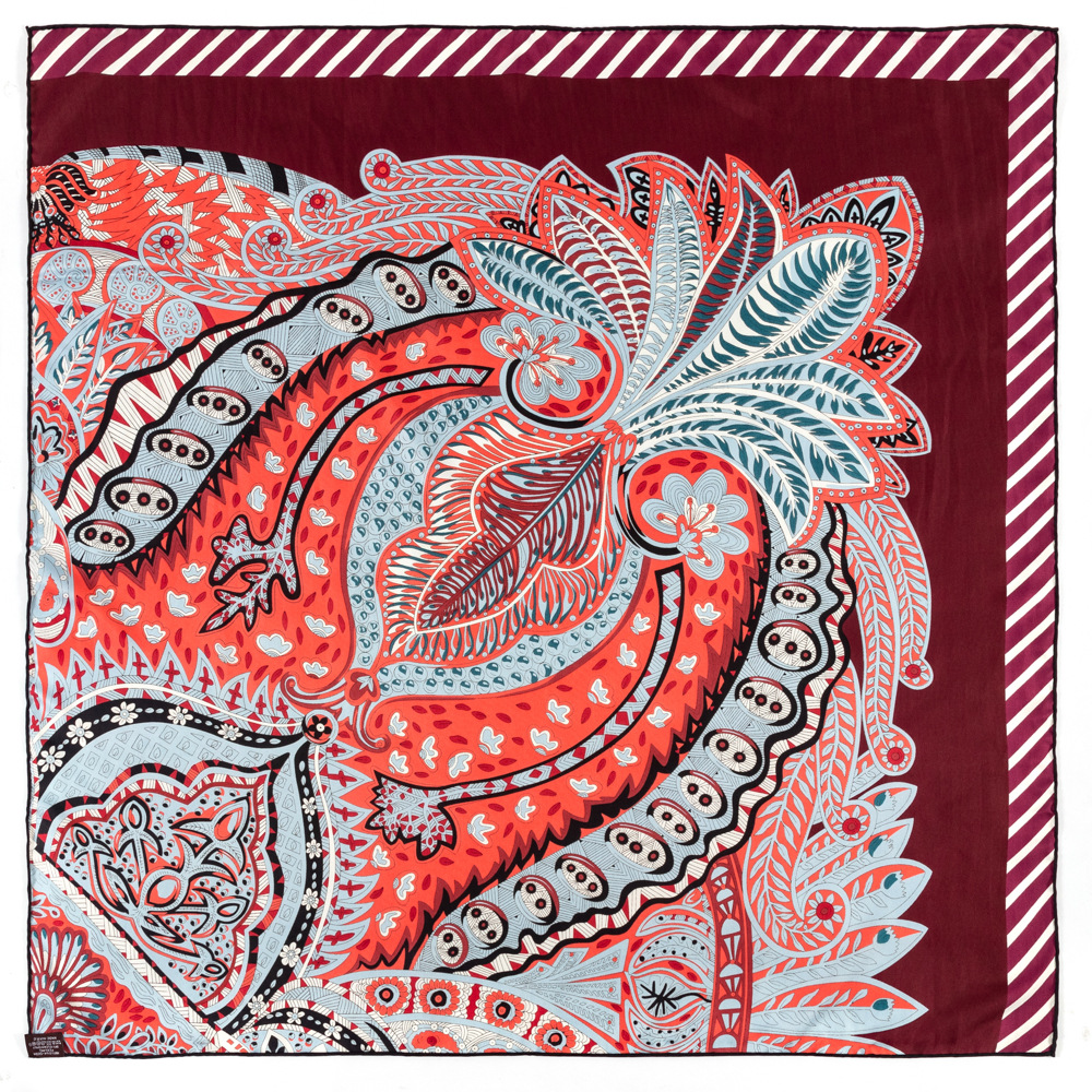 Hand Rolled Edge Head Scarf Shawl 90 Silk Scarf Top Satin Scarfs Paisley Print Neck Foulard Femme Handmade Double-Sided Bandana Classic 90cm