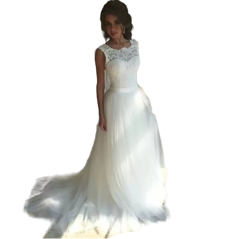 Bohemian Long A-Line Wedding Dress For Bride 2022 Sexy Open Back Summer Beach Bridal Gowns Robe De Mariee Simple Top Lace Dresses Vestido De Novia Tul