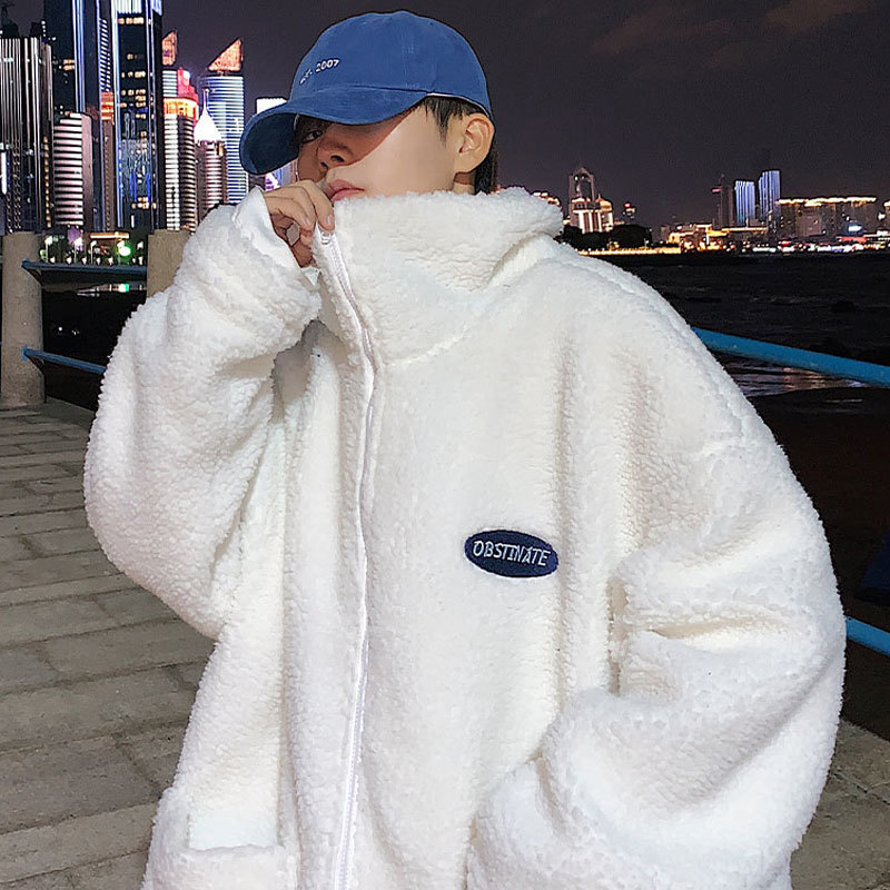 LINDSEY SEADER Harajuku Lamb Wool Winter Jacket Embroidery Bear Thin Parkas Men Streetwear Cotton Zipper Winter Men Coats 201118