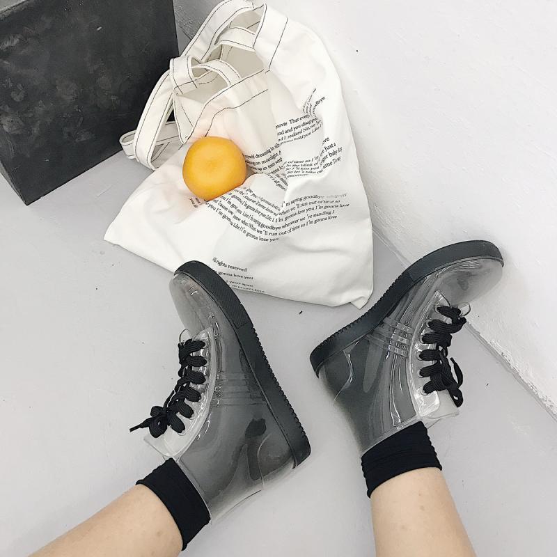 SWYIVY Women Rainboot New Fashion PVC Rain Boots Women Ankle Boots Transparent Shoes Woman Nonslip Waterproof Sneakers 201103