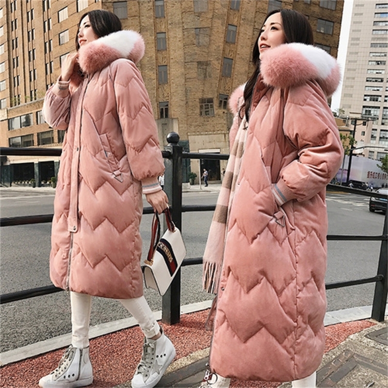 Gold velvet cotton women's long section Korean version winter long down cotton padded women long over the knee coat tid 201019