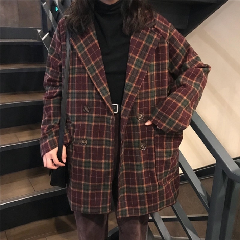 Korea ulzzang loose plaid jacket female autumn new ins Harajuku vintage chic long-sleeved button casual women's fashion jacket 201109, Brown
Korea ulzzang loose plaid jacket female autumn new ins Harajuku vintage chic long-sleeved button casual women's fashion jacket 201109, Brown