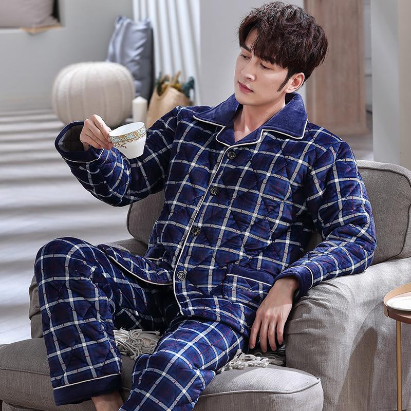 Winter Striped Men Clip Cotton Sleepwear Suit Thick Warm Pajamas Long Sleeve Turn-down Collar Cardigan Plus Size Male Nightwear, Lwn8362
Winter Striped Men Clip Cotton Sleepwear Suit Thick Warm Pajamas Long Sleeve Turn-down Collar Cardigan Plus Size Male Nightwear, Lwn8362