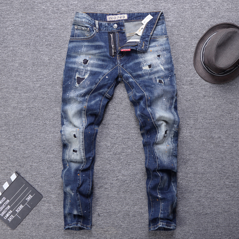 2021 New Italian Vintage Fashion Retro Blue Slim Fit Elastic Spliced Designer Ripped Men Streetwear Hip Hop Homme 9c6o
2021 New Italian Vintage Fashion Retro Blue Slim Fit Elastic Spliced Designer Ripped Men Streetwear Hip Hop Homme 9c6o