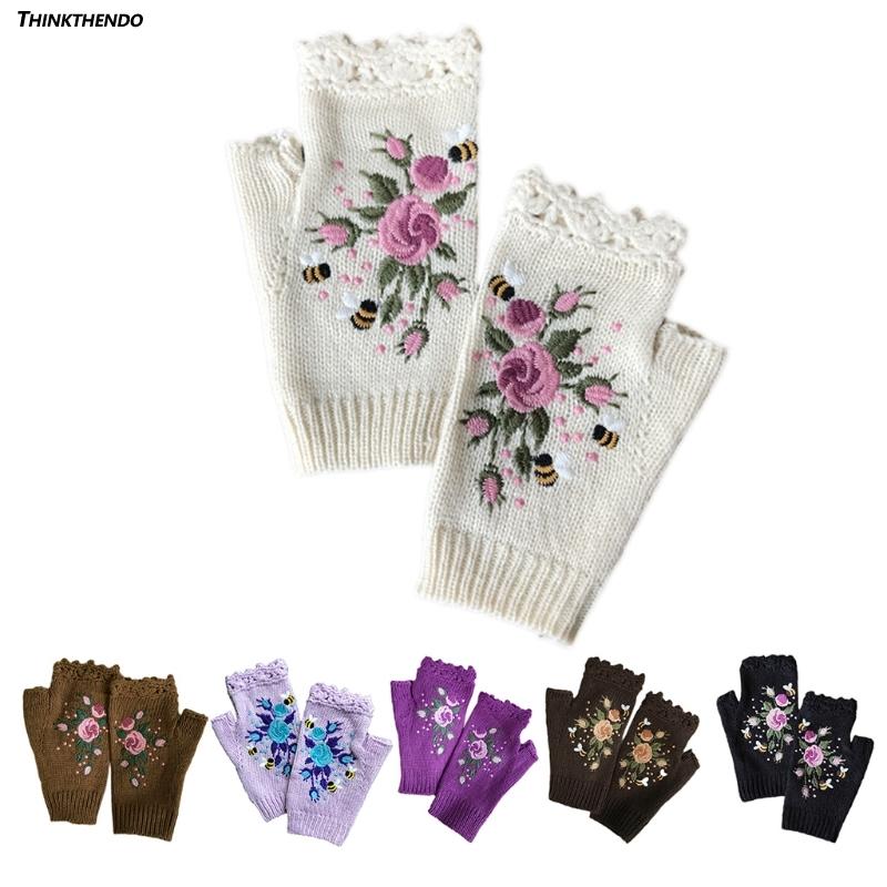 Women Winter Crochet Gloves Knitted Fingerless Floral Bee Embroidery Thumbhole Texting Mittens Stretchy Arm Warmers
Women Winter Crochet Gloves Knitted Fingerless Floral Bee Embroidery Thumbhole Texting Mittens Stretchy Arm Warmers
