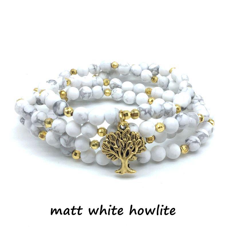 Dull Polish Frosted MaWhite Howlite Stone Wrap Bracelet 6 mm Mala Beads Bangle Charm Bracelet Yoga
