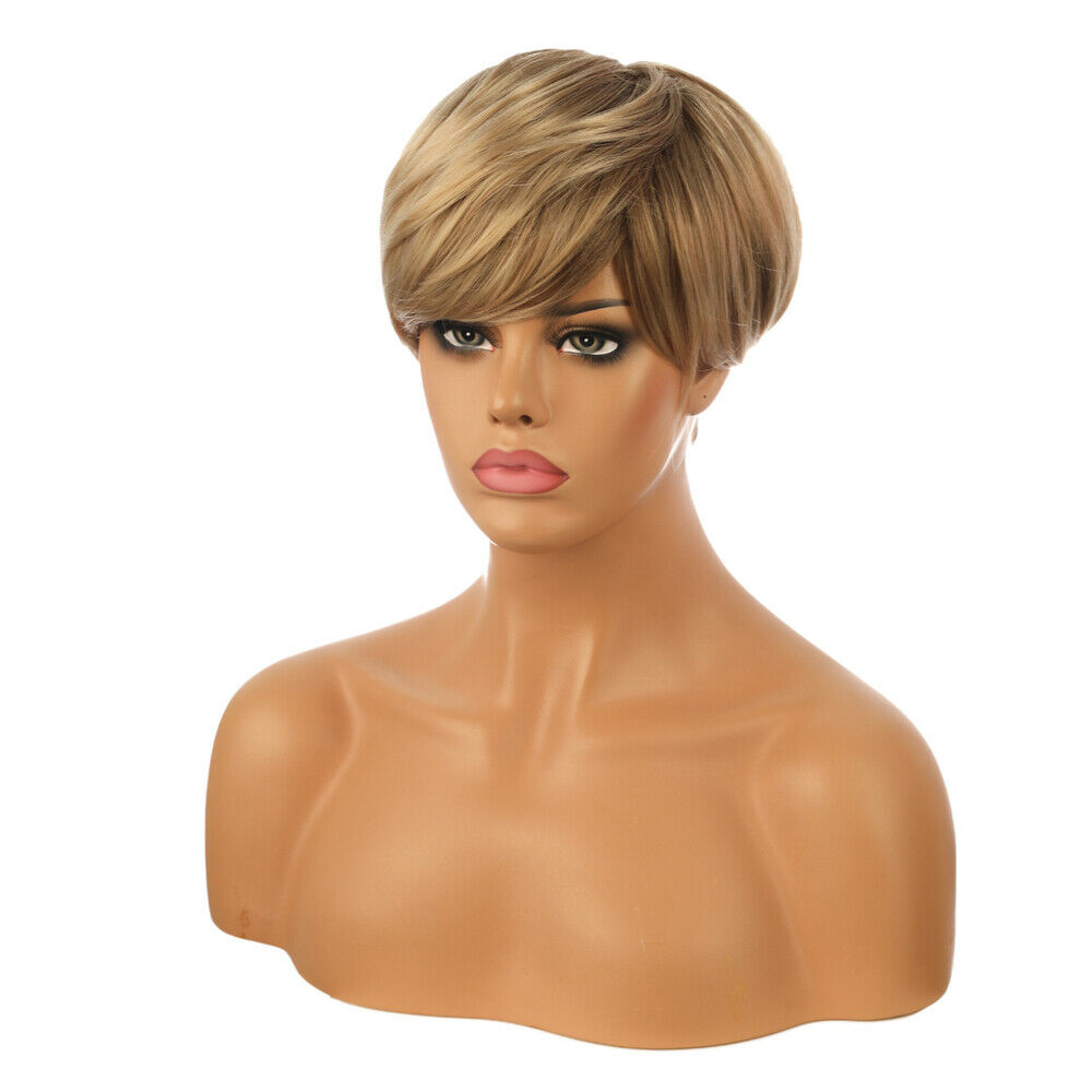 Women Short Blonde Straight Wigs Pexie Cut Synthetic Hair Wig Fashion Cosplay