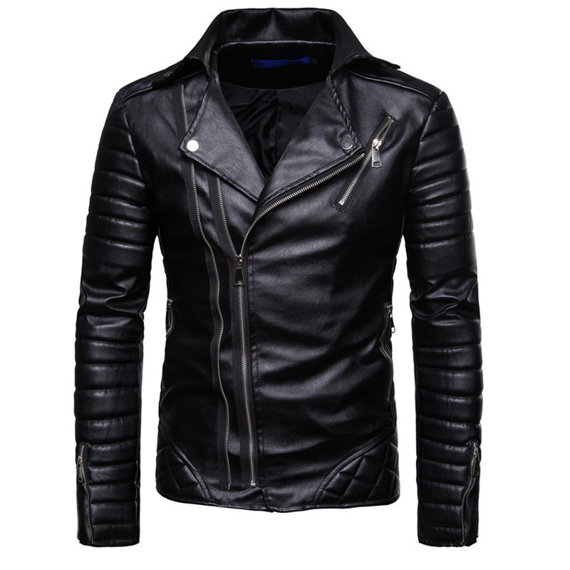 AKSR Jacket men New Men's Fashion Casual Long Sleeved Motorcycle Fur Leather Jacket Slim Fit Mens Winter Coats T200106