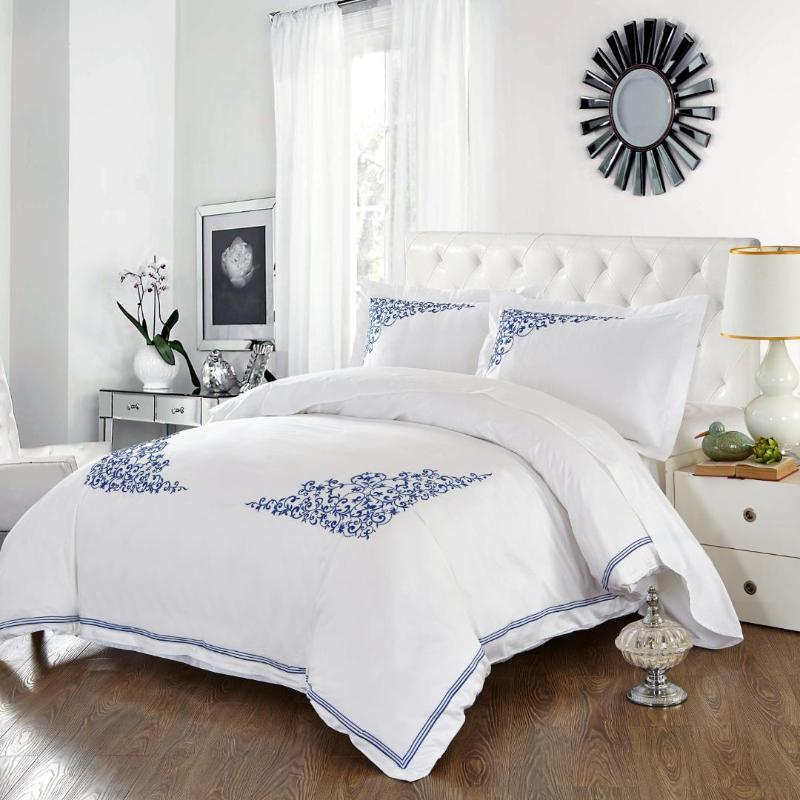 embroidered bed sheet set1, White
