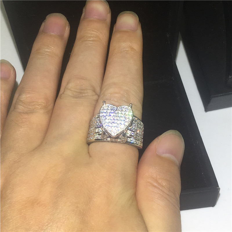 Vintage Heart shape Promise Ring Simulated Diamond cz 925 Sterling Silver Engagement Wedding Band Rings for women men Jewelry 201006
