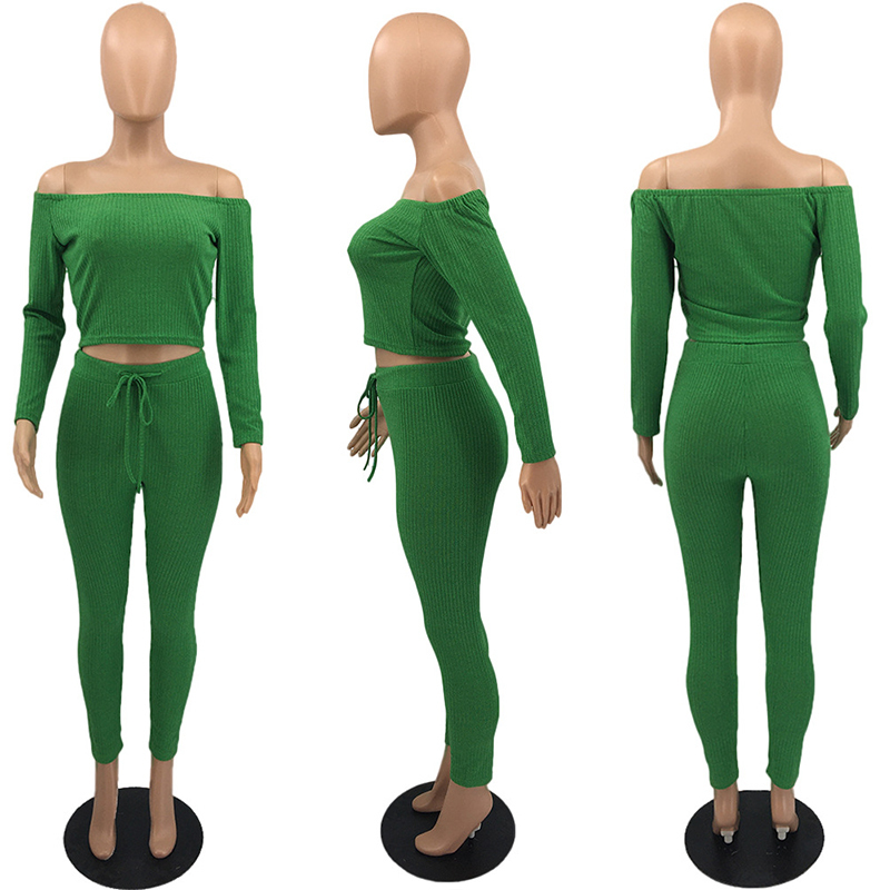 HAOYUAN Sexy Plus Size Two Piece Set Jumpsuit Off Shoulder Crop Top+lace Up Pants Tracksuit Fall Fashion Streetwear Matching Set 201007