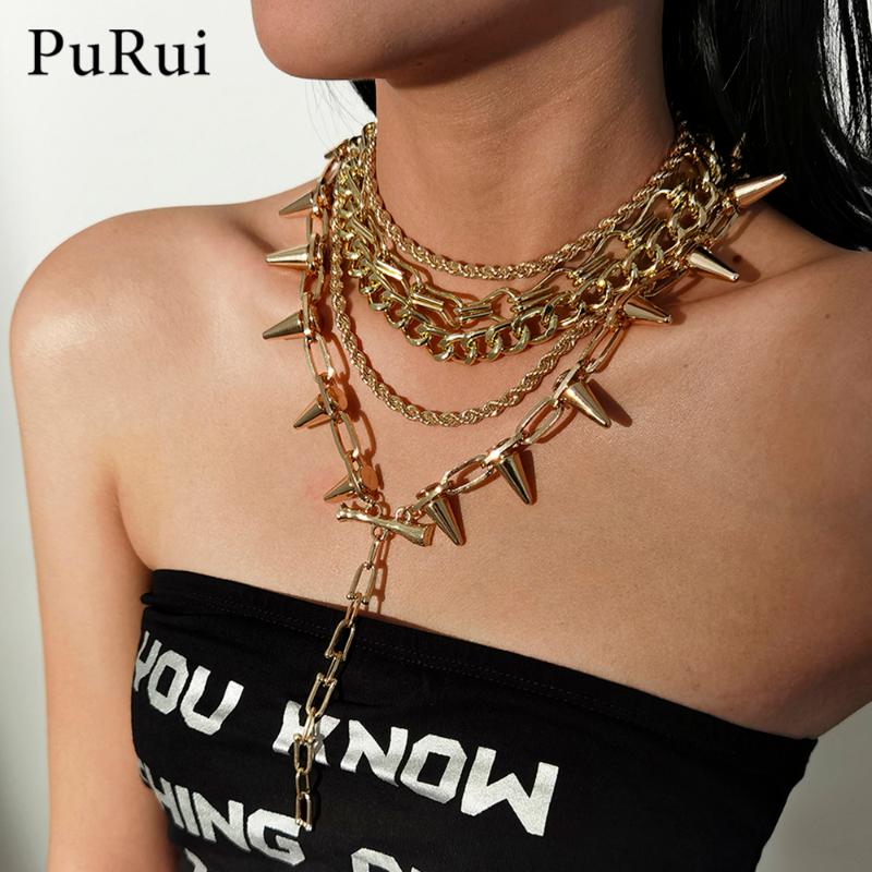 Hip Hop Rivet Chain Pendant Necklace Women Men Steampunk Multi Layered Necklaces Party Jewelry Gold Color Choker Chunky Chains
Hip Hop Rivet Chain Pendant Necklace Women Men Steampunk Multi Layered Necklaces Party Jewelry Gold Color Choker Chunky Chains