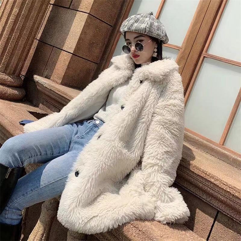 Casual Furry Thick Warm Long Faux Mink Fur Jacket Loose Winter Women Teddy Coat manteau femme hiver 201214