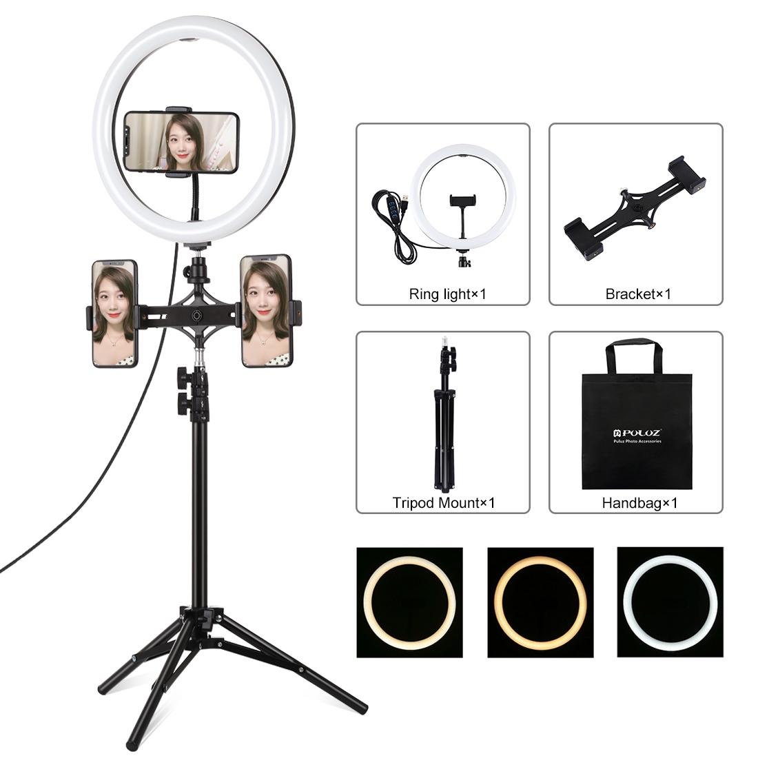 PULUZ 118 inch 30cm Light 11m Tripod Mount Dual Phone Brackets Curved Surface USB 3 Modes Dimmable Dual Color Temperature LED Ring Vloggi
PULUZ 118 inch 30cm Light 11m Tripod Mount Dual Phone Brackets Curved Surface USB 3 Modes Dimmable Dual Color Temperature LED Ring Vloggi