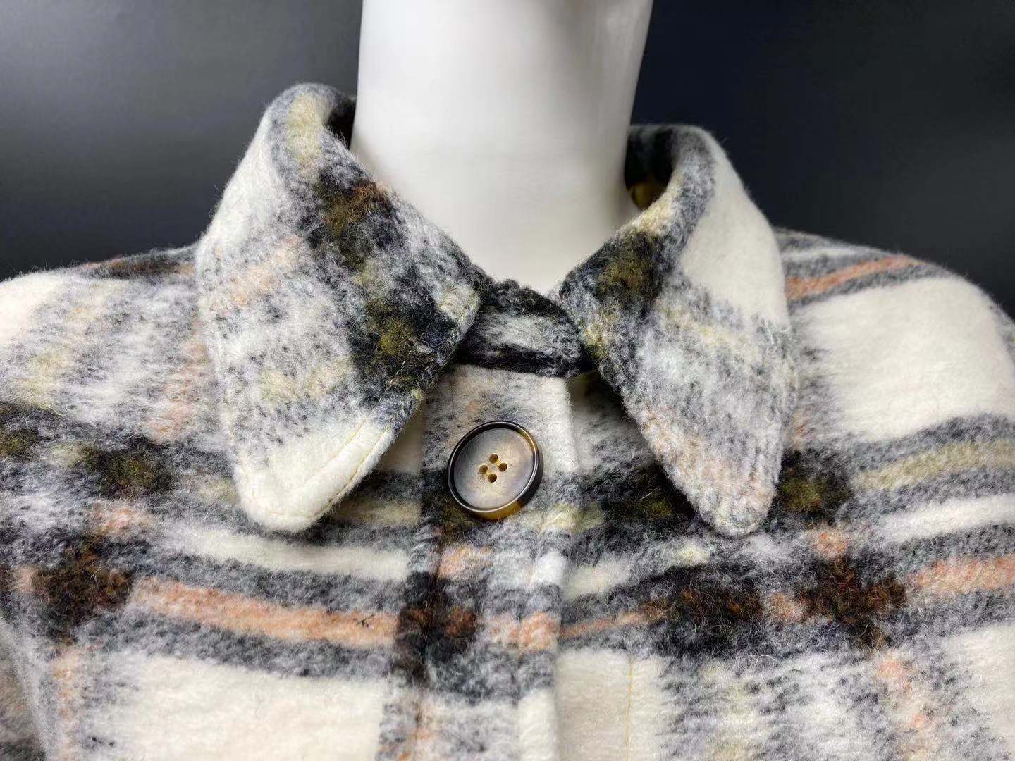 New Plaid Profile Lapel Woolen Mid-length Female Coat 201216