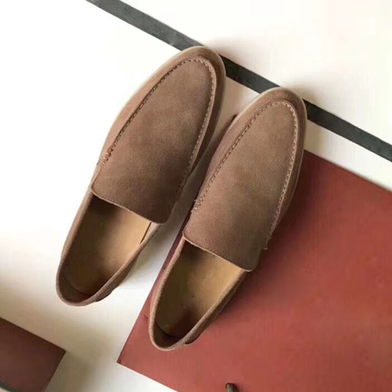JAWAKYE Men Real Leather Nude Suede Flat Casual Shoes Round Toe Slip On Penny Loafers Comfortable Open Walk Shoes Multicolor LJ201015
