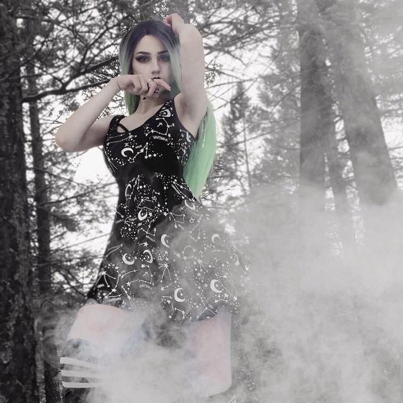 Goth Dark Elegant Grunge Gothic Summer Dresses Black Sleeveless Fashion Dress Aesthetic Harajuku Sexy Evening Party Vestidos T200107