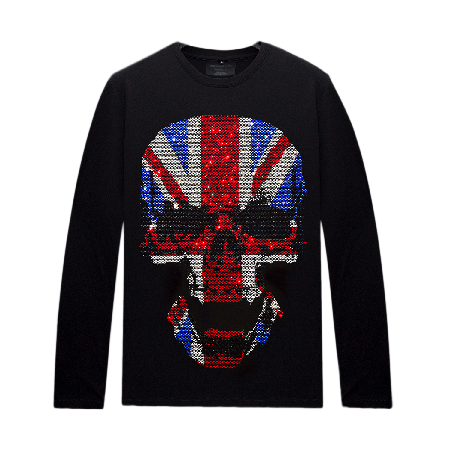 Rhinestone Designs T-shirts for Men Long Sleeves - Pullover Shirts Tees Casual Womens Tops Crewneck Unisex Autumn, White;black