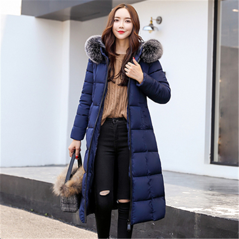 Korean version of the new winter hooded big fur collar slim thickening was thin high-end plus size down cotton jacket 201217