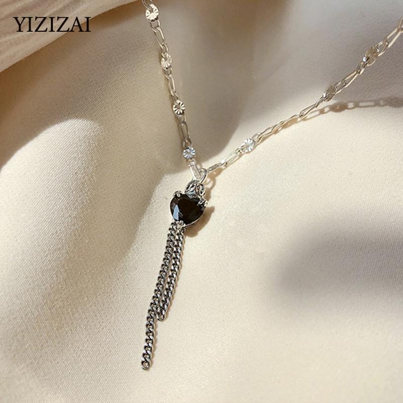 YIZIZAI 2020 New Fashion Tassel Heart Black Zircon Pendant Necklace for Women Fashion Thai Silver Color Necklace Jewelry
YIZIZAI 2020 New Fashion Tassel Heart Black Zircon Pendant Necklace for Women Fashion Thai Silver Color Necklace Jewelry