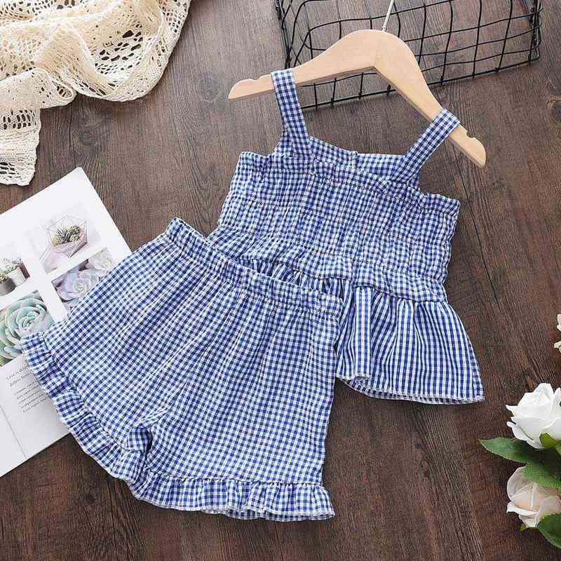 Bear Leader Baby Girls Clothes Sets Summer Plaid Print Girl Sleeveless Shirts Vest Shorts 2pcs Suit Casual Outfits Kids Clothes Y220310