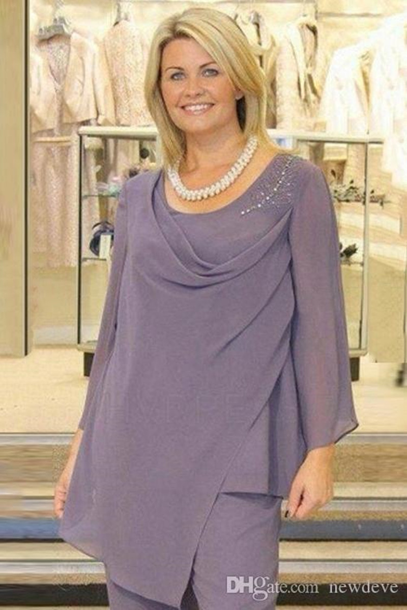 Vintage Hot Mother Of The Bride Pant Suits In Plus Size Lavender Guest Gowns With Sleeves Tall Chiffon Mothers Trousers For Fall